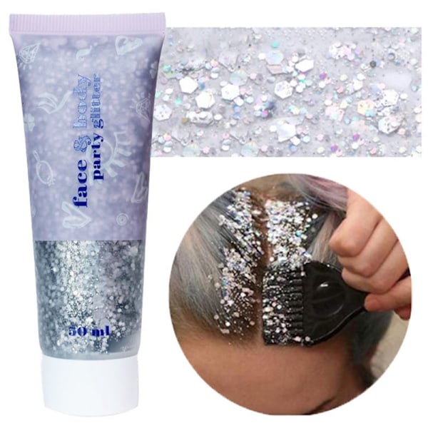 Laadukas uusi kasvo- ja vartaloglittergeeli | Nestemäiset kimallepaljetit meikkiin ja juhliin - Hopea (50 ml)