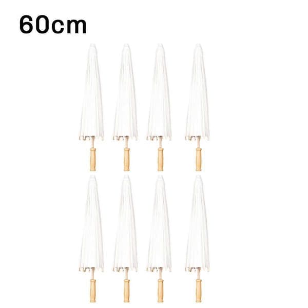 8 st Pappersparasoll Bröllopsparaply Partygåva 60cm Bambu Paraplyer för Möhippa Centerpiece-lingling} White
