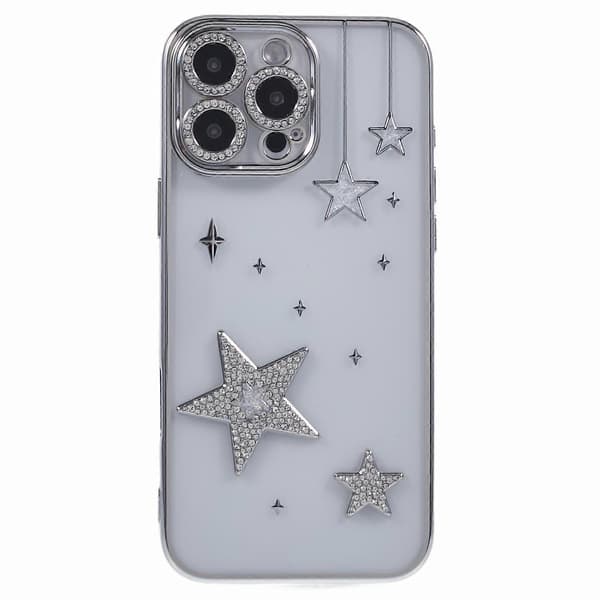 Compatible with iPhone 13 Pro Max Case 3D Bling Stars Electroplating TPU Transparent Mobile Phone Case Multicolor Multicolor Silver