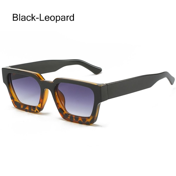 Laadukkaat uudet retro neliöaurinkolasit naisille ja miehille, paksut kehykset, leveät suorakulmaiset aurinkolasit Black-Leopard