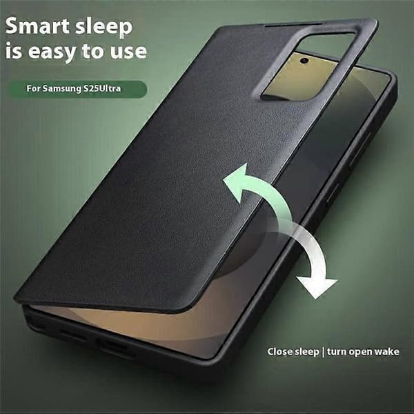 Real leather flip case compatible with Samsung Galaxy S25 Ultra, with display window, black.