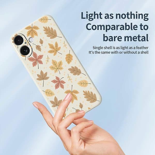 Compatible with iPhone 17 Case Leaf Pattern Print Straight Edge TPU Phone Back Cover - Beige