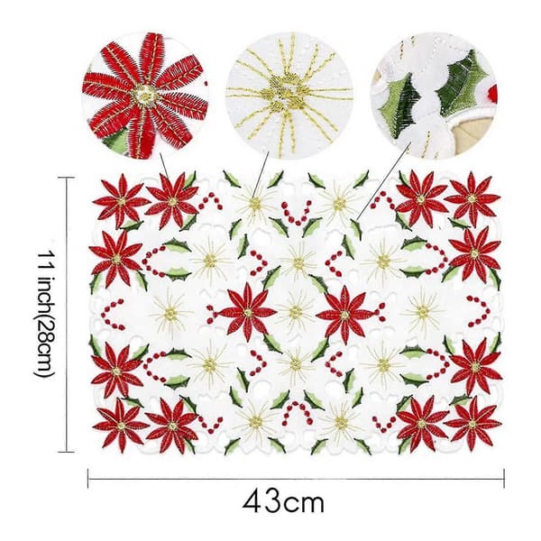 Broderad Julbordsmatta, Röd Julstjärna, 28x43 cm, 4-pack - lingling}