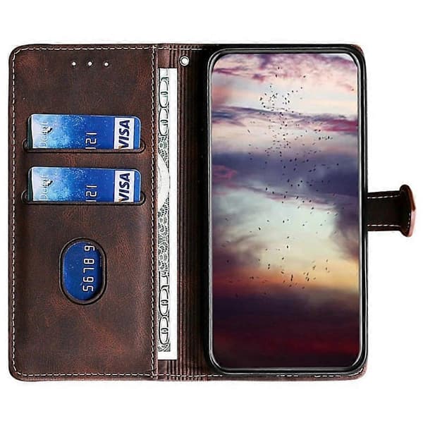 Compatible with iPhone 16e Case Leather Wallet Phone Case with Straw Hat Magnetic Closure - Black Multicolor Multicolor Brown