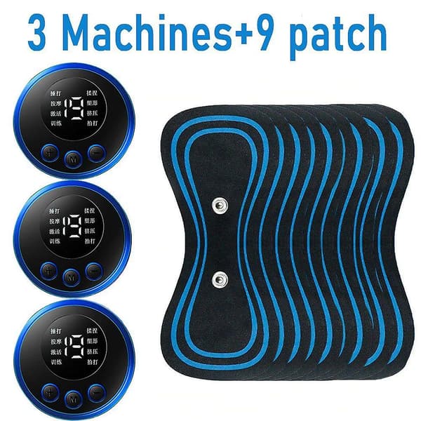 EMS nakkemassasjeapparat, oppladbart, 8 moduser, 19 gir, pulserende terapi, TENS muskelstimulator, smertelindring 3 Machine+9 Patch