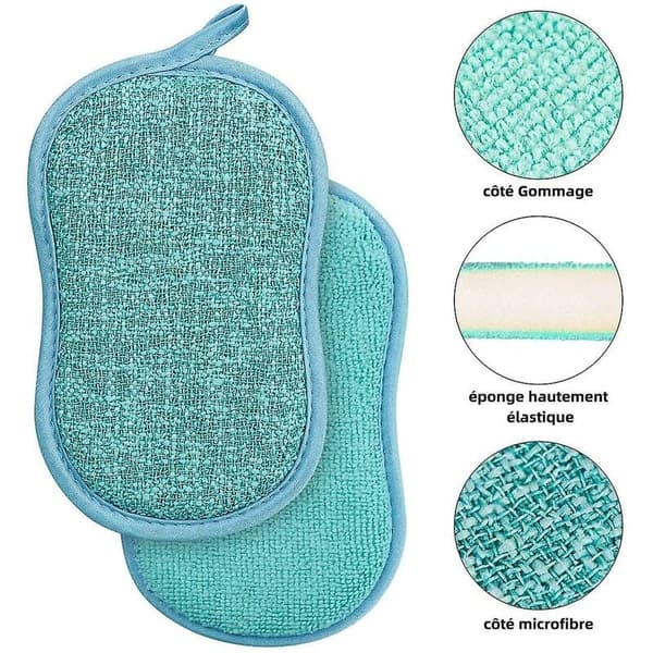 Reusable Microfiber Antibacterial Washable Dish Sponges Scrub Sponges Double Sided Sponge Compatible with Non-Stick Pans Pots (4 Pcs Sponges)