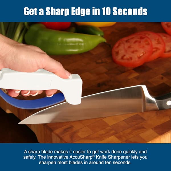 Handheld Knife Sharpener for Kitchen Knives and Chef Knives, Sharpens Both Straight and Serrated Edges (Double Pack, White & Blue)