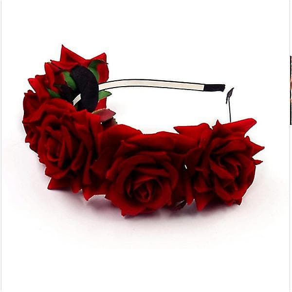 Røde Rose Blomst Tiara Hodebånd For Voksen Hårbøyle Blomsterhodeplagg-lingling}