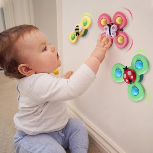 Højkvalitets nyt 3-pak - Fidget Spinner med sugekop til børn - Spinner legetøj multicolor
