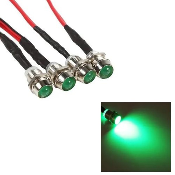 8 mm grønne LED-lamper til panelmontering 4-pak kontrollys Grön green