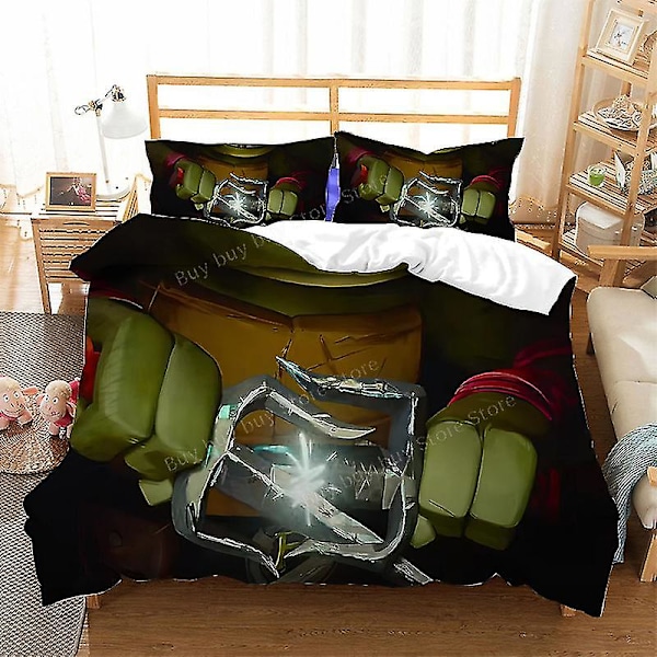 Laadukas uusi 2023 Teenage Mutant Ninja Turtles -elokuvan sänkysetti, jossa on pussilakana ja tyynyliinasetti, lasten anime-huoneen sisustuspeite, lahja T-08 T-08 EU Double-200x200cm