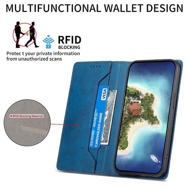 Compatible with iPhone 17 Wallet Case RFID Blocking PU Leather Phone Cover Blue Blue Blue