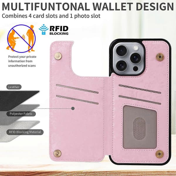 Compatible with iPhone 16 Pro Max Case Flower Leather+TPU RFID Blocking Phone Cover Card Slots Multicolor Multicolor Rose