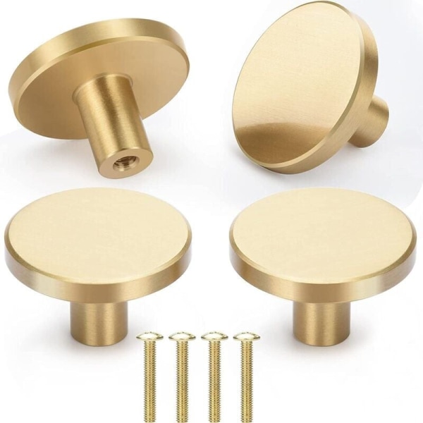 4x runda möbelhandtag 33 mm skåpknoppar i borstad mässing Drag för dörrskåp Låda Guld