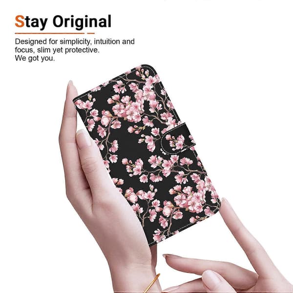 Compatible with iPhone 16 Pro Max Case Pattern Print Leather Phone Cover with Wallet Plum Plum Blossom