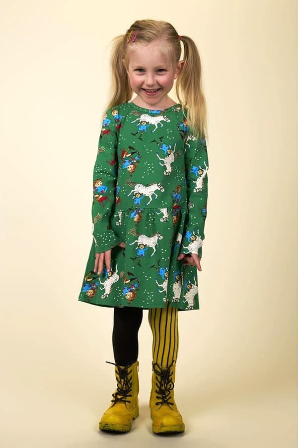 Pippi Pitkätossu Itsevarma-mekko vihreä Green 92
