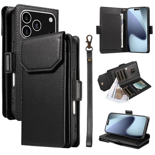Multi Card Wallet Læder Telefon Cas-lingling} Black iPhone 17 Pro