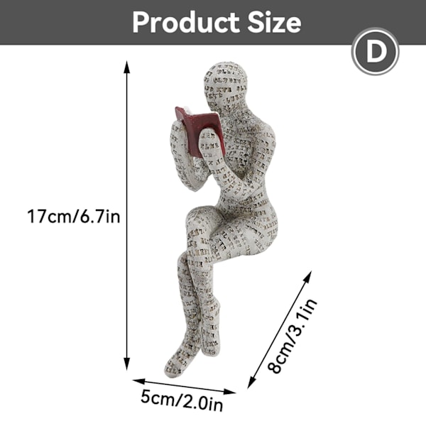 Dekorativ figur figur dekoration för hylla, liten läsande kvinna formad skulptur