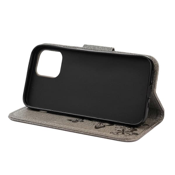 Præget Blomst Sommerfugl Læder Wallet Case Kompatibel med iPhone 12 Pro 12 --lingling} Multicolor Grey