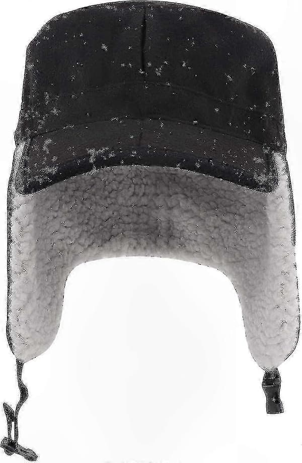 Vintervarm ullcaps med visir og øreklaffer for menn og kvinner (A) Flat Top - Black 7