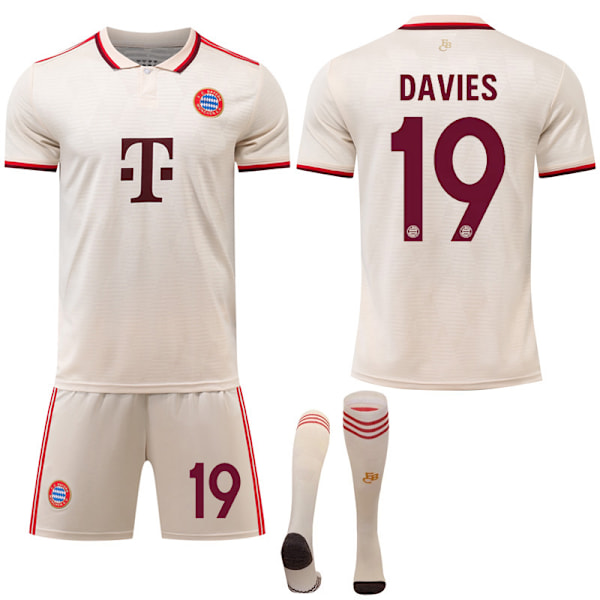 Europeisk Cup Spesialtilbud! Høy kvalitet ny 2024-2025 Bayern München Bortedrakt Barn Voksen Ny Fotballdraktsett Med Sokker No.19 DAVIES No.19 DAVIES 20