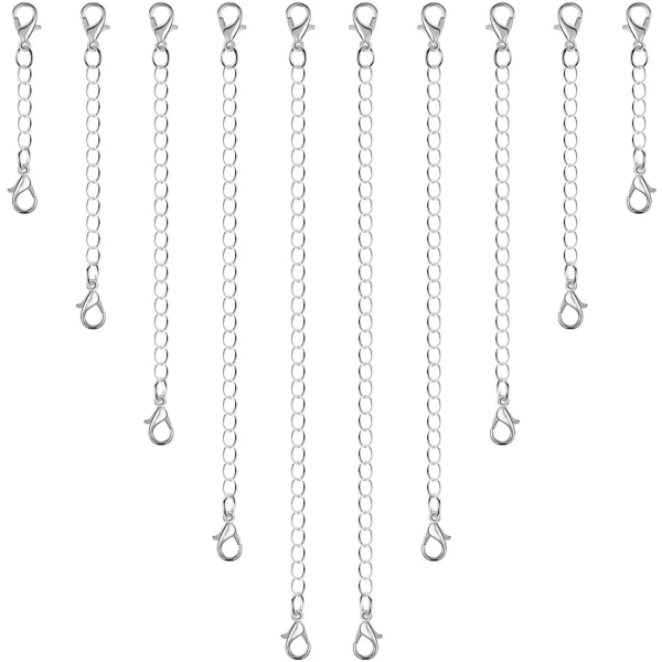 Förpackning med 10 halsbandsförlängningar, smyckeförlängningar för halsband Silver
