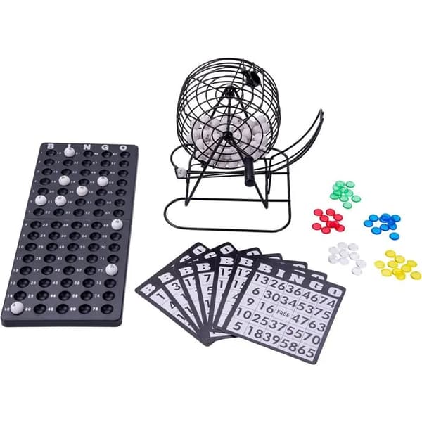 Komplet mini-bingospil – nummererede netkort – 150 farvede poletter