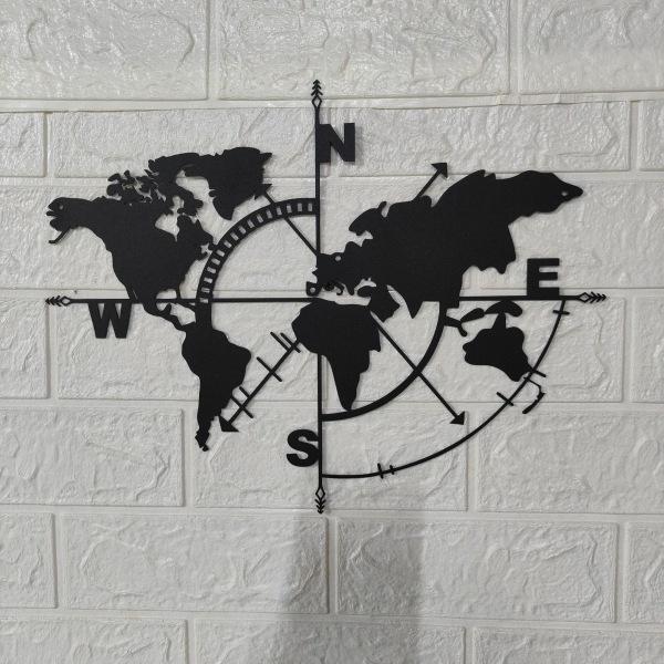 Klistermärke väggmålning carte du monde géométrique klistermärke väggmålning boussole