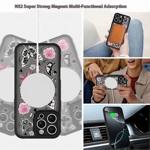 Case Compatible with iPhone 14 Pro Compatible with MagSafe Pattern Printed Design PC + TPU Phone Case Black Bow