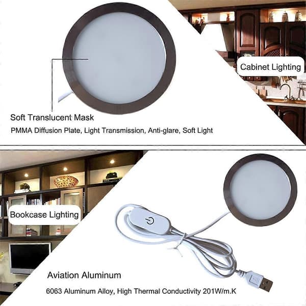 LED Underskab Puck Lys Vitrineskab Hylde Bordplade Belysning Campingvogn Interiør Spot Lampe med 5VU-lingling} White