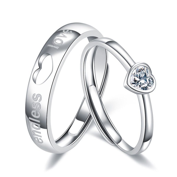 Partner ring hjärtring silver 925 för kvinnor män (1-delad, zirkonia kärleks hjärta justerbara ringar set), elegant förlovningsring vigselringar par