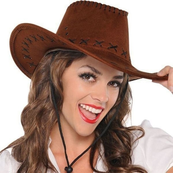 Western Style Bred Brätte Mocka Cowboyhatt Jazzhatt Filt Fedora Elegant Klänning Tillbehör Retro Mössa