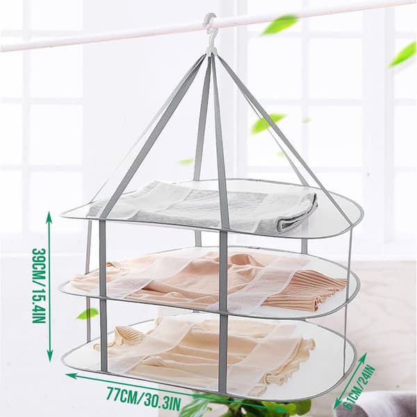 Two or Three-Layer Foldable Metal Mesh Drying Rack, Flat for Outdoor and Indoor, for Sweaters, Toys, and Socks.