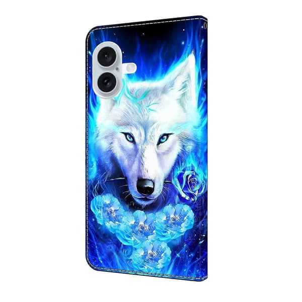 Kompatibelt med iPhone 16 Läderfodral Mönstertryck Plånboksställ Flip Telefonfodral-lingling} Multicolor White Wolf