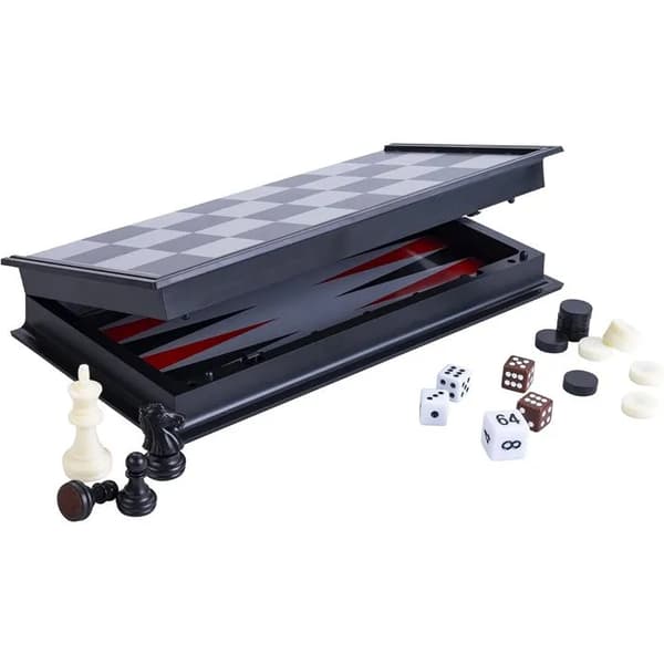 Rejsespil - Backgammon/Skak - 24 cm - Sort/Hvid - Magnetisk Svartvitt