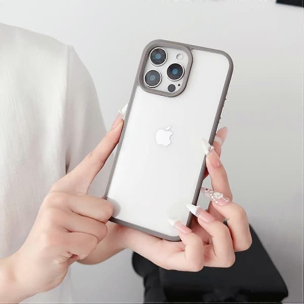 Compatible with iPhone 16 Pro Case TPU+PC Crystal Clear Back with Lanyard Hole - Grey Multicolor Multicolor Pink