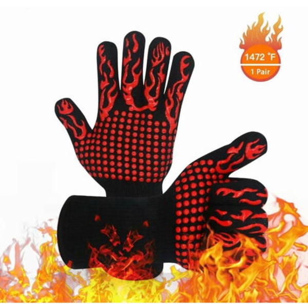 BBQ Handschuhe 800°C Hitzebeständige Grillhandschuhe Flammhemmende BBQ Grill Topflappen Rutschfeste Silikon Topflappen zum Grillen, Backen, Backen,