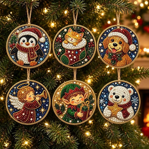 Christmas Bead Ornament 6-Pack DIY Diamond Art for Adults – Style 2 Style 2