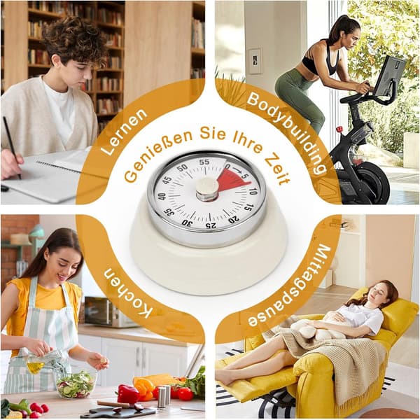 Mechanical Clock 60 min - Visual Kitchen Timer with Stainless Steel Magnet 3.6 x 7.3cm Purple