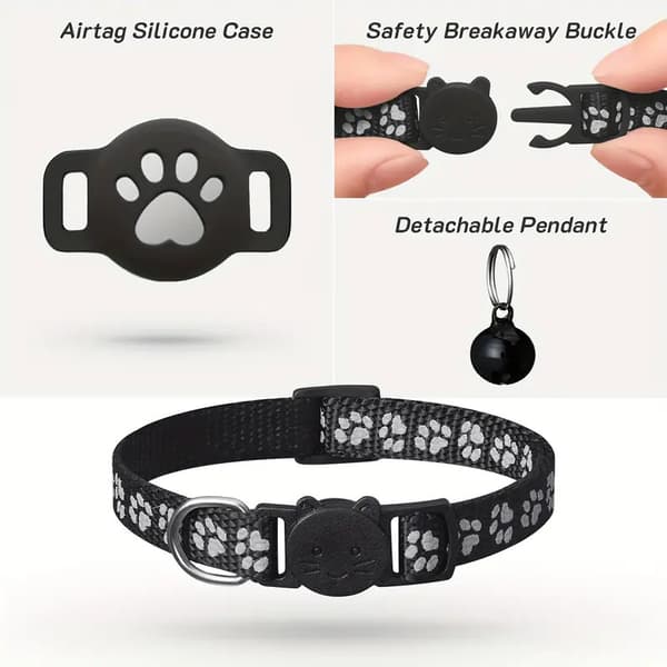 Pet Tracker, GPS Collar compatible with iOS, Apple Find My Tracker, Pet Tracker for Cat Tracker and Dog, Waterproof & Reflective Black A