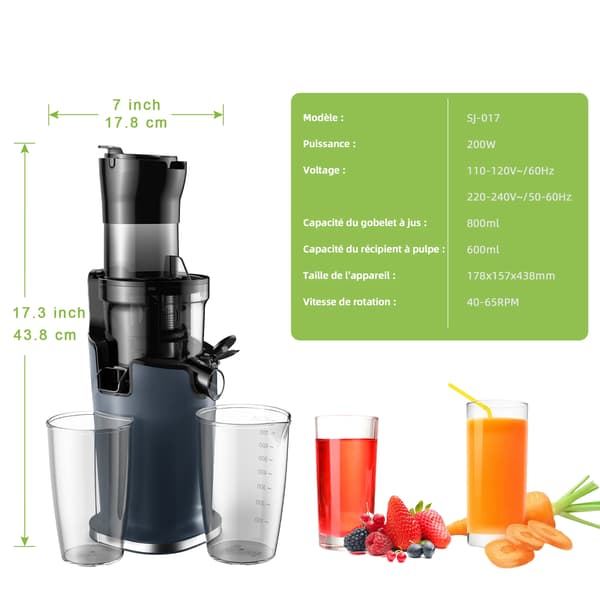 200W Langsom Saftpresser - 78mm Bred Åbning Koldpresse til Hele Frugter