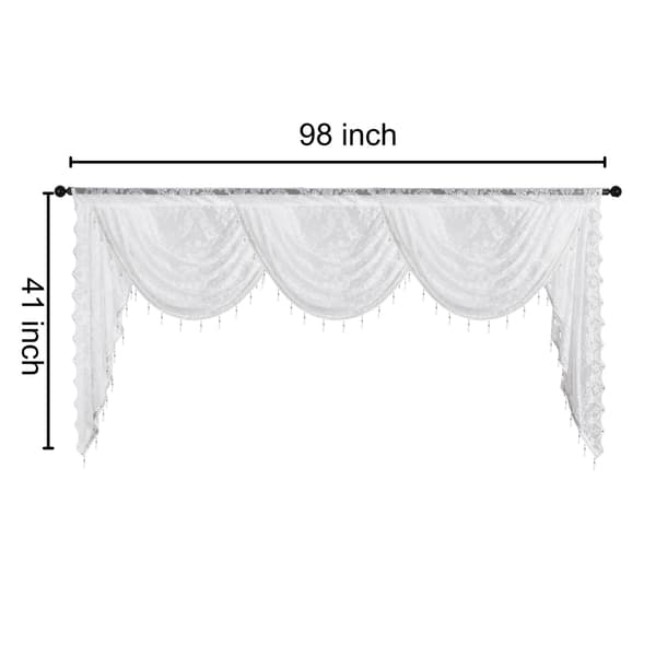 Vit spetskaskadkappa 2,5m - Blommig fönsterbehandling för kök badrum White 250*105cm