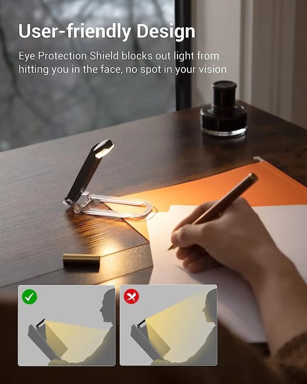 Portable USB Rechargeable LED Book Light with Clip for Bed Reading, Adjustable Brightness, Dimmable Bookmark Lamp rosa