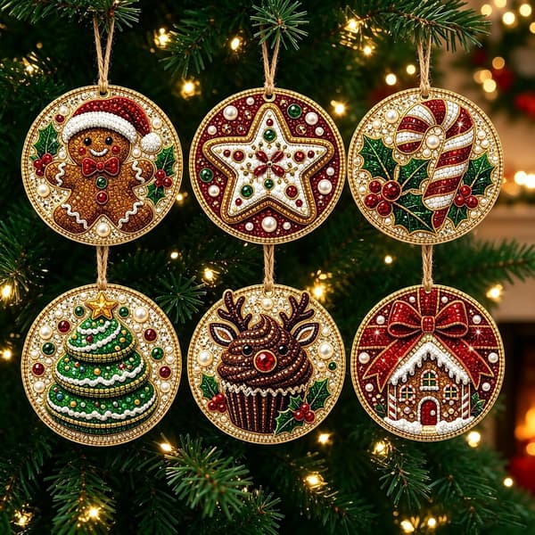 Juleperlepynt 6-pak DIY diamantkunst til voksne – stil 1 Style 1