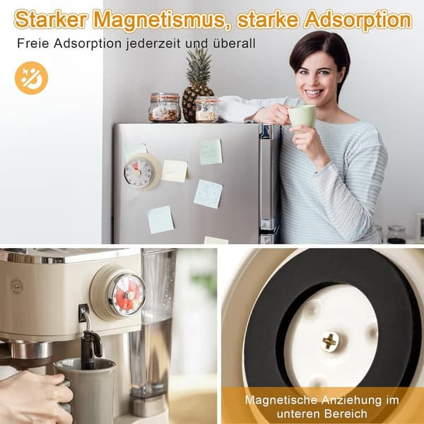 Mekanisk ur 60 min - Visuel timer køkkentimer med magnet i rustfrit stål 3.6 x 7.3cm Red