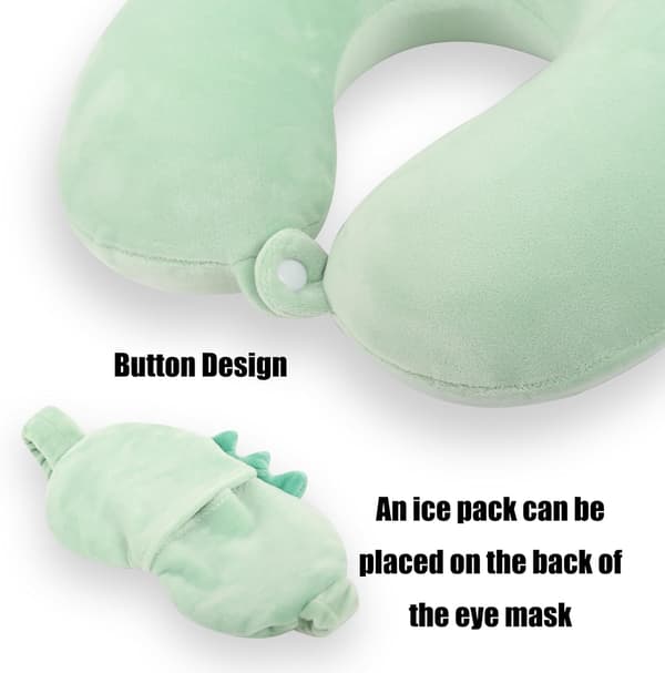 Resekudde i memoryskum för barn - Med sovmask söt för resor - Stil 5 Green E