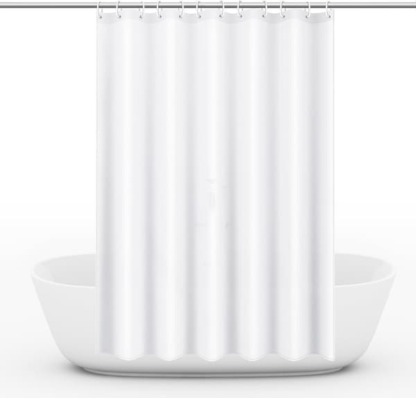 Waterproof Shower Curtain 180x180 cm – Solid Color with Hooks, Washable & Quick-Drying White