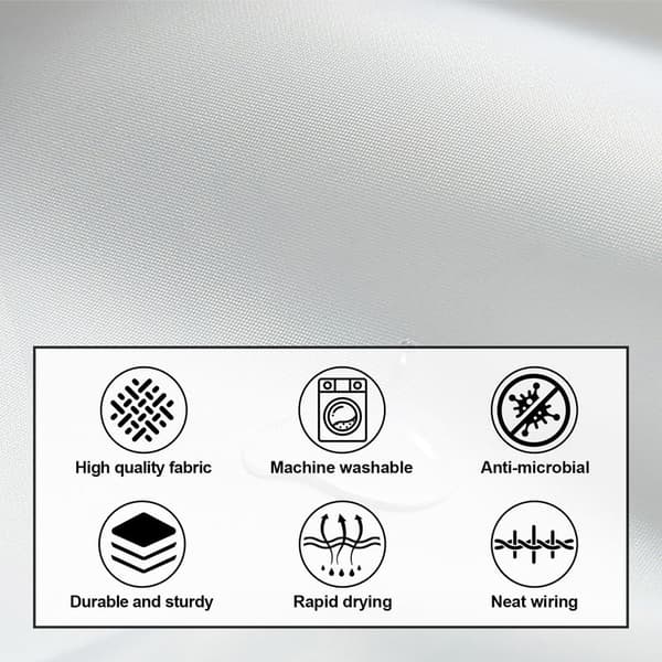 Waterproof Shower Curtain 180x180 cm – Solid Color with Hooks, Washable & Quick-Drying White