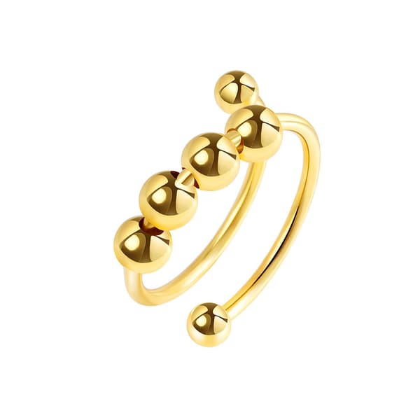 8 Pieces Adjustable Anti-Stress Ring with Rotatable Beads - Rotatable Fidget Spinner Rings, Gold