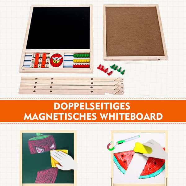 4-in-1 Whiteboard/Blackboard - Double-sided writing board & magnetic whiteboard with letters & numbers for toddlers